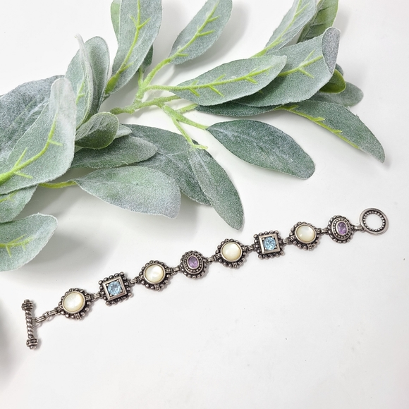 Sterling Silver Amethyst Topaz Artisan Bracelet - Picture 2 of 11